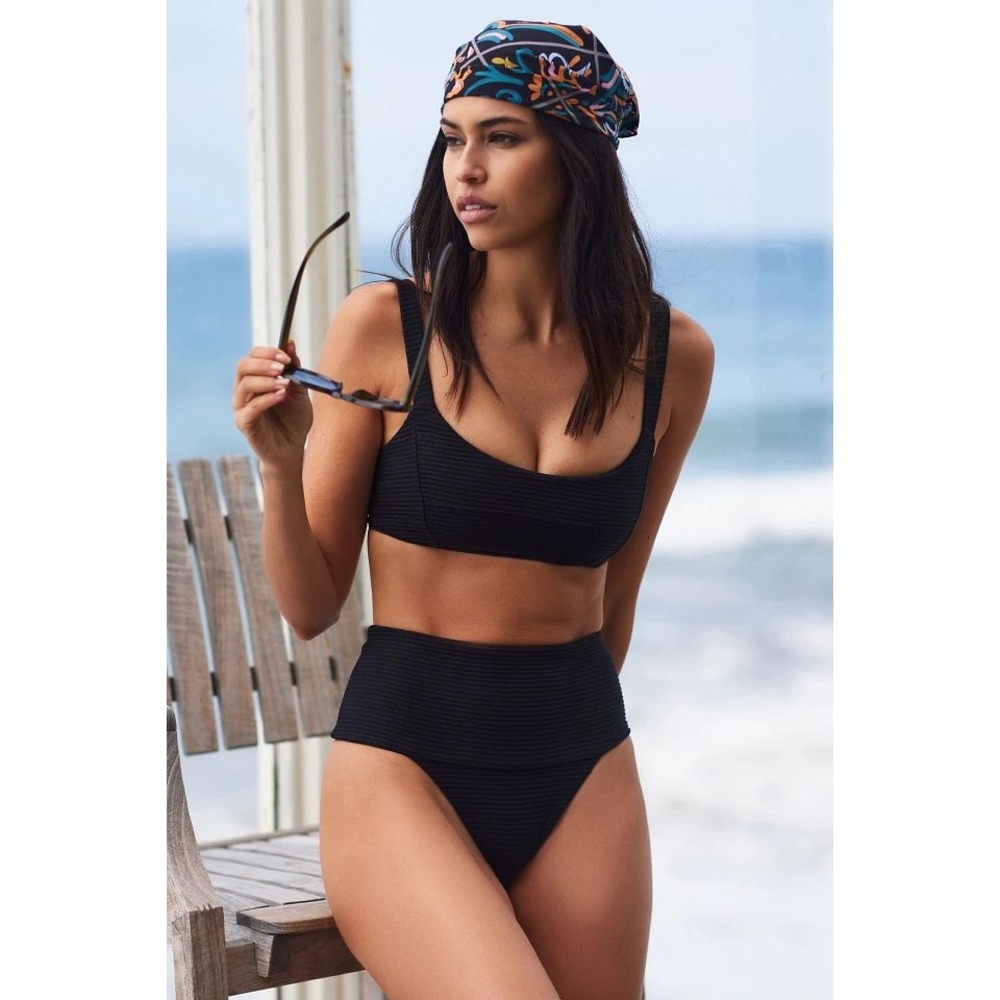 L*Space | Jess Bikini Top & Desi High Waist Bottoms Medium Black Ribbed Set